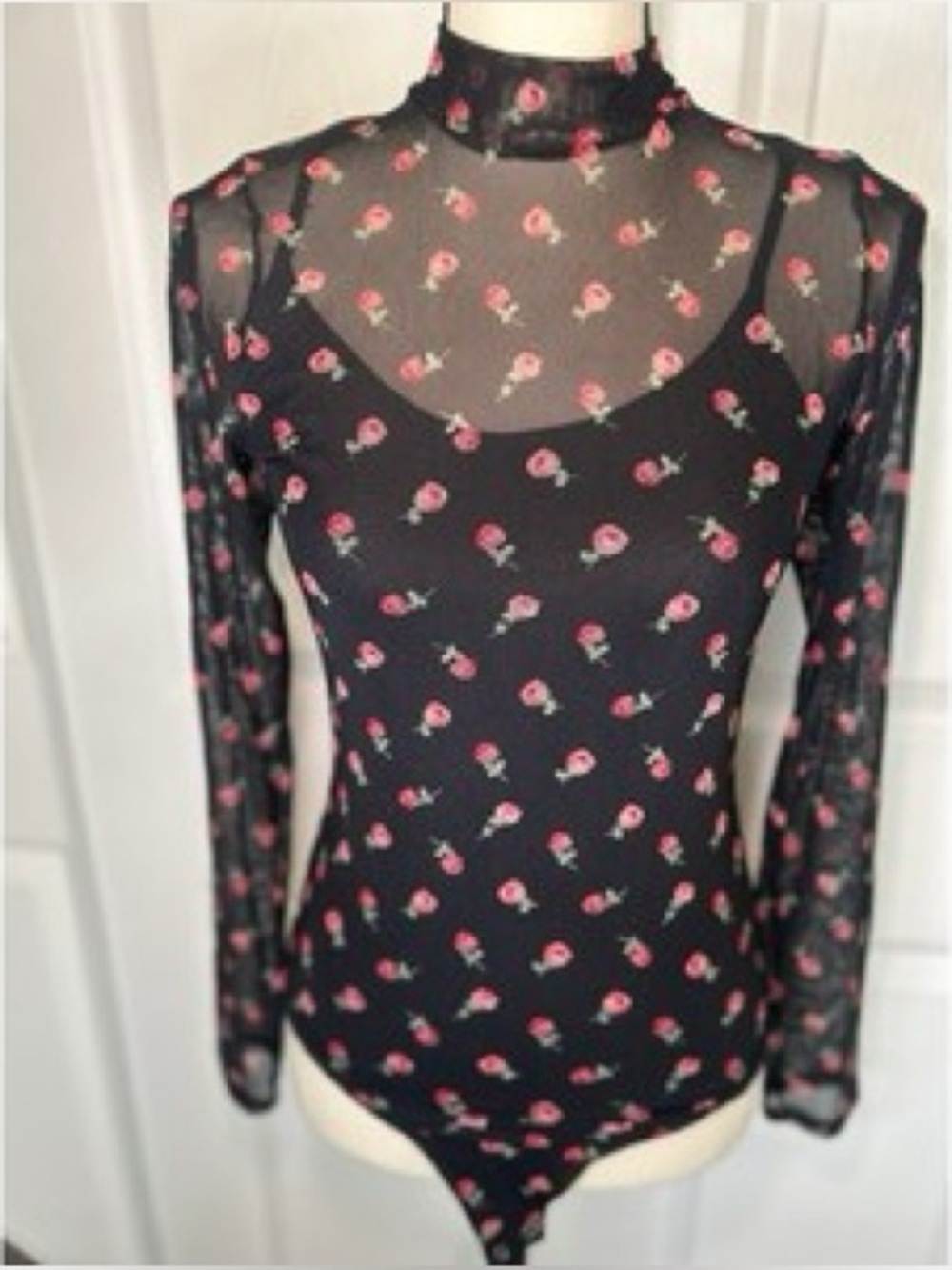 Hollister‎ Black Floral Mesh Mock Neck Bodysuit - Size S